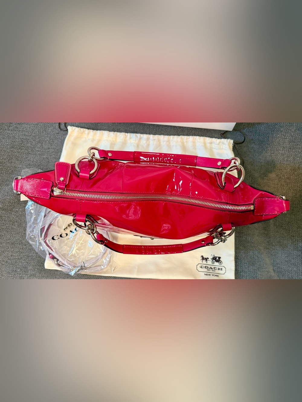 Coach Kristin Raspberry Patent Leather Round Satchel No. B1293-19297 - Picture 4 of 13